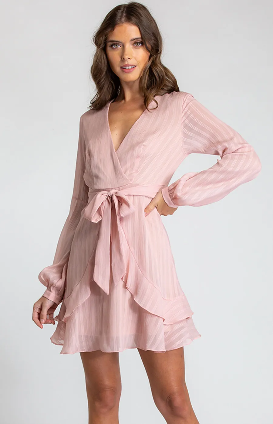 Textured Long Sleeve Dress with Ruffle Detail (SDR590A) 