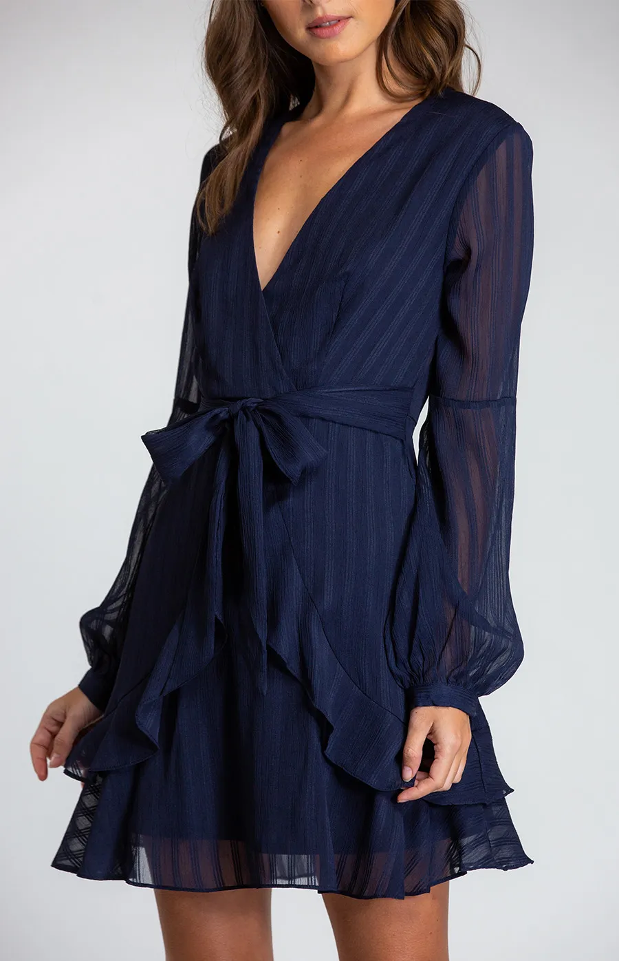 Textured Long Sleeve Dress with Ruffle Detail (SDR590A) 