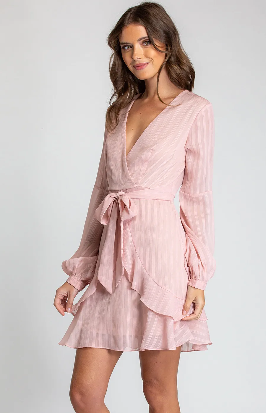 Textured Long Sleeve Dress with Ruffle Detail (SDR590A) 