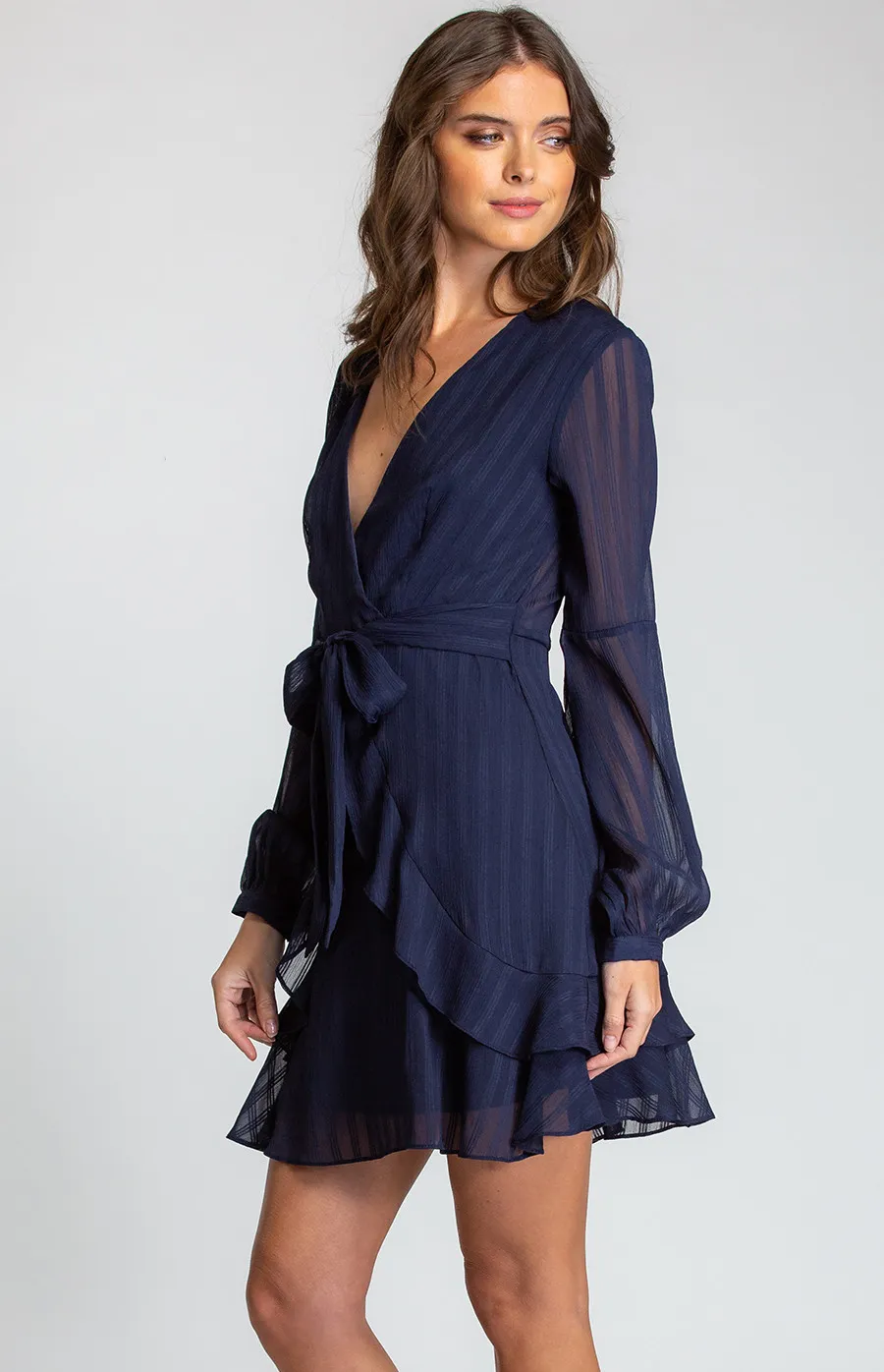 Textured Long Sleeve Dress with Ruffle Detail (SDR590A) 