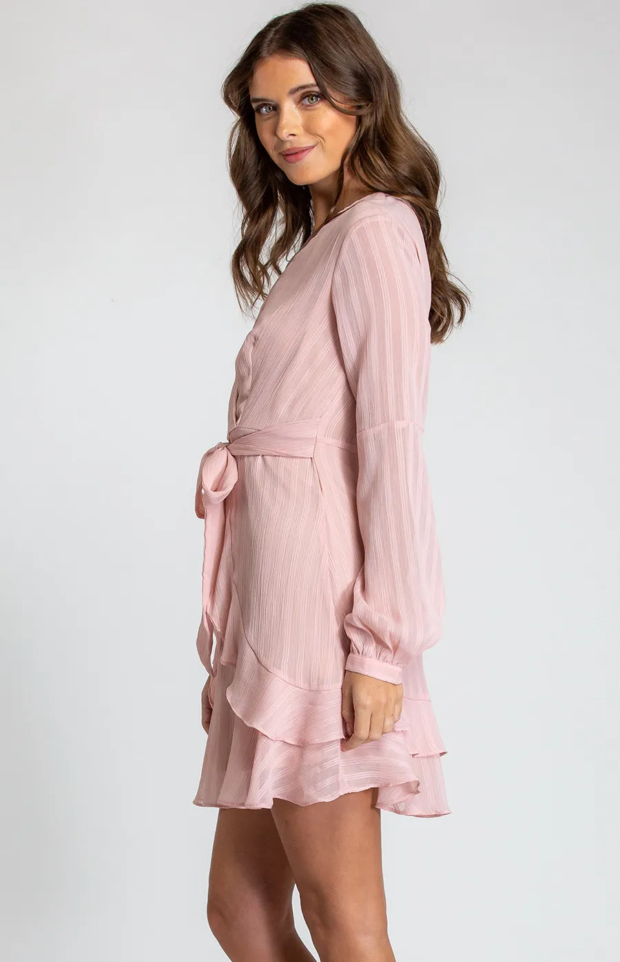 Textured Long Sleeve Dress with Ruffle Detail (SDR590A) 