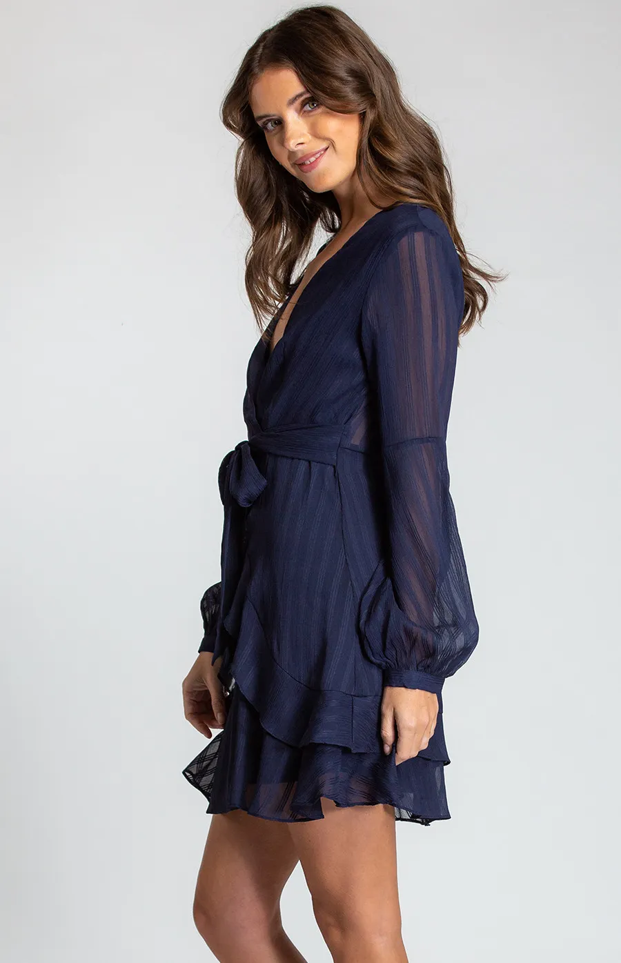 Textured Long Sleeve Dress with Ruffle Detail (SDR590A) 