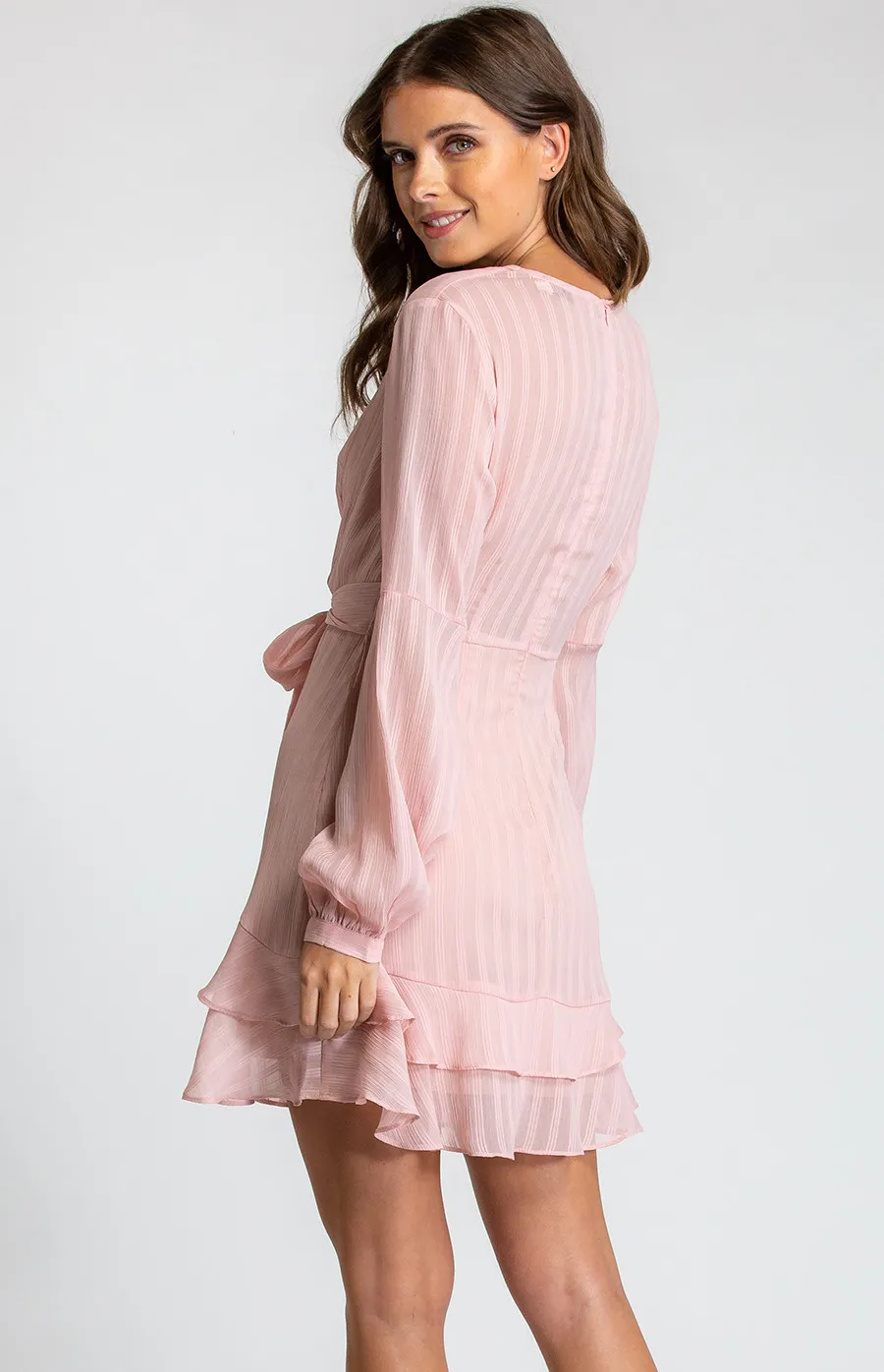 Textured Long Sleeve Dress with Ruffle Detail (SDR590A) 