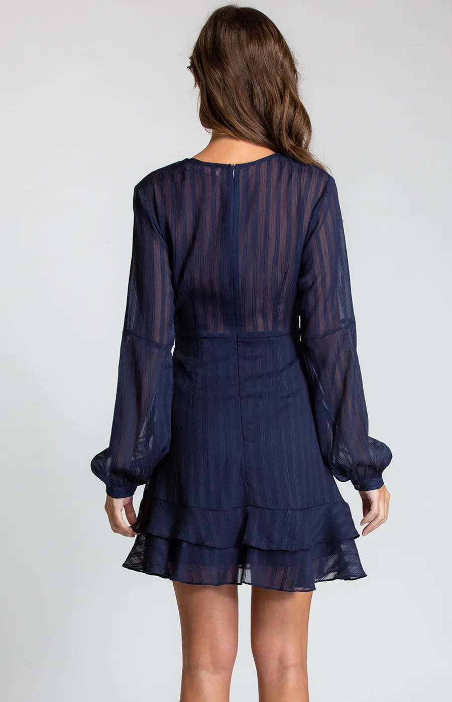 Textured Long Sleeve Dress with Ruffle Detail (SDR590A) 