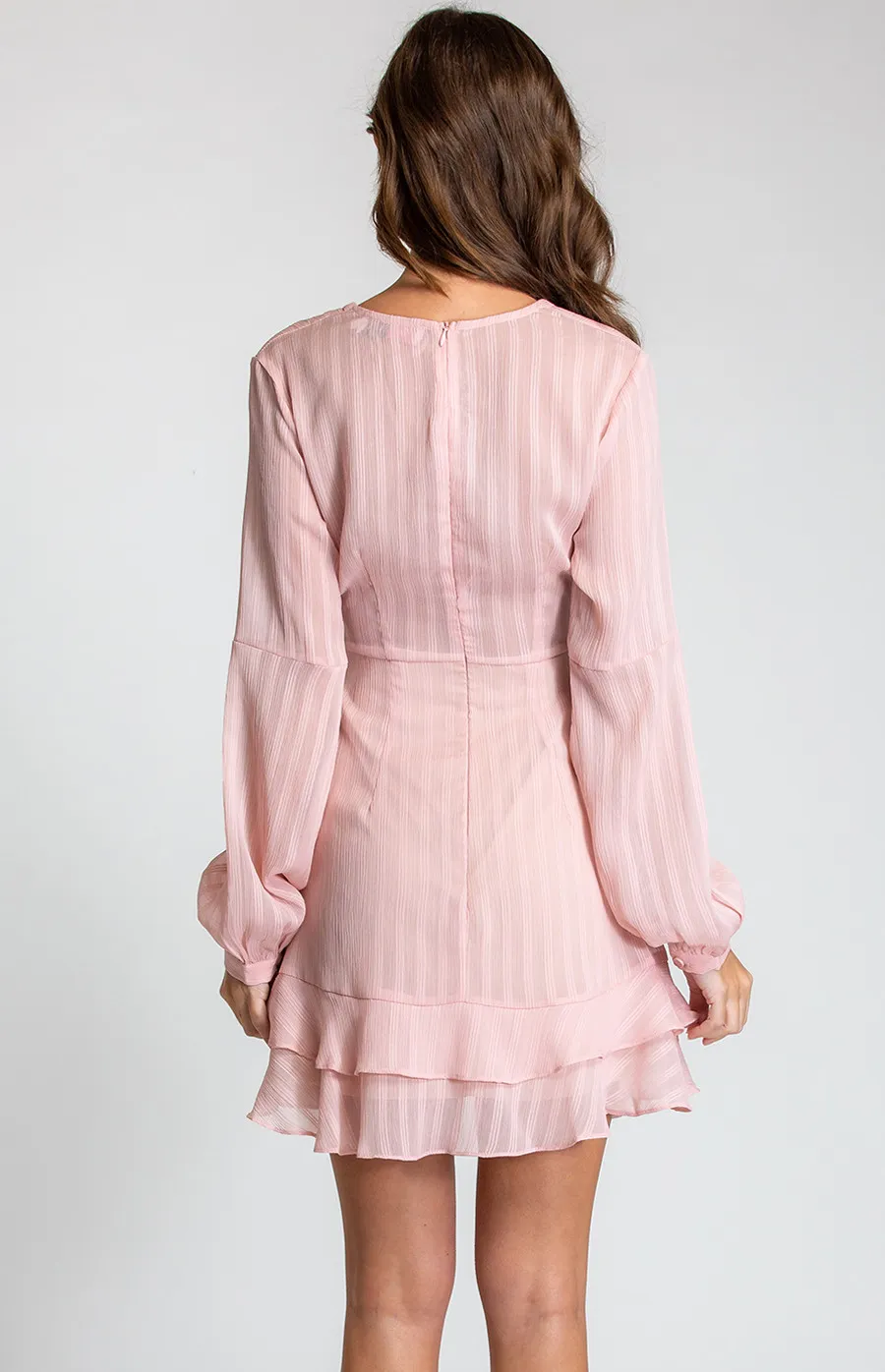 Textured Long Sleeve Dress with Ruffle Detail (SDR590A) 