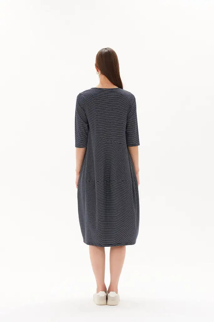 Tirelli - 3/4 Stripe Diagonal Seam Dress - Navy Stripe