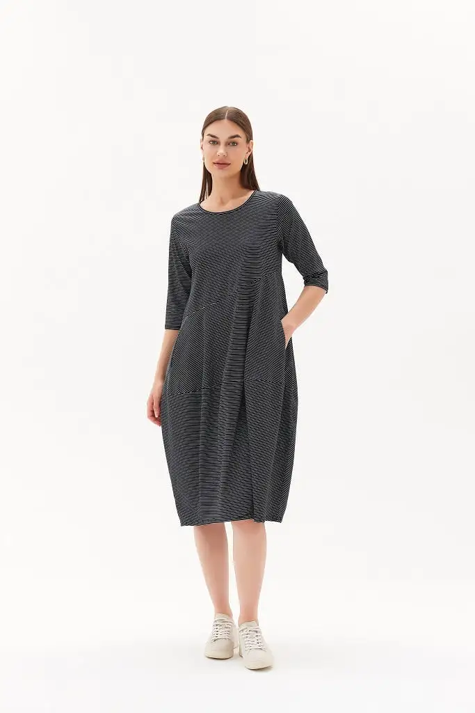 Tirelli - 3/4 Stripe Diagonal Seam Dress - Navy Stripe