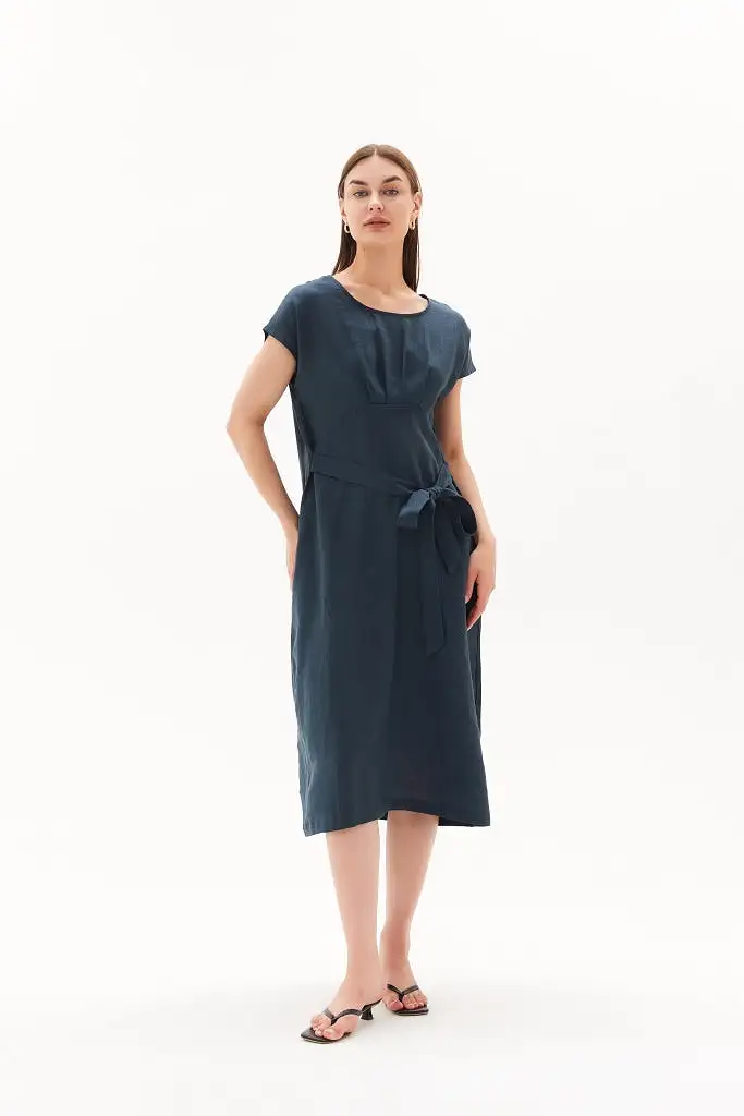 Tirelli - Tie Back Pleat Dress - Dark Ocean