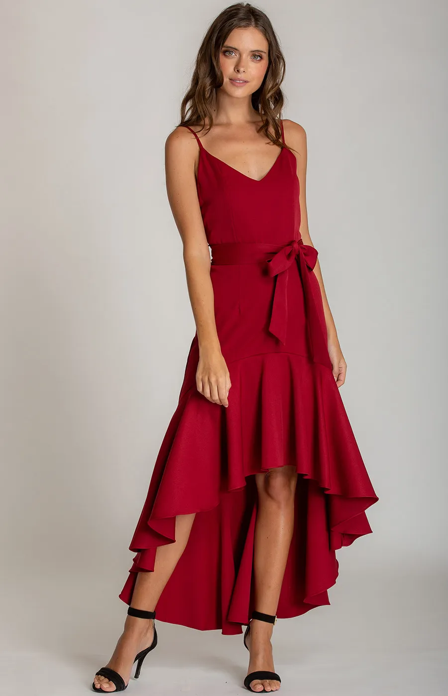 V-neckline Dress with Waterfall Hemline (ADR946B) 