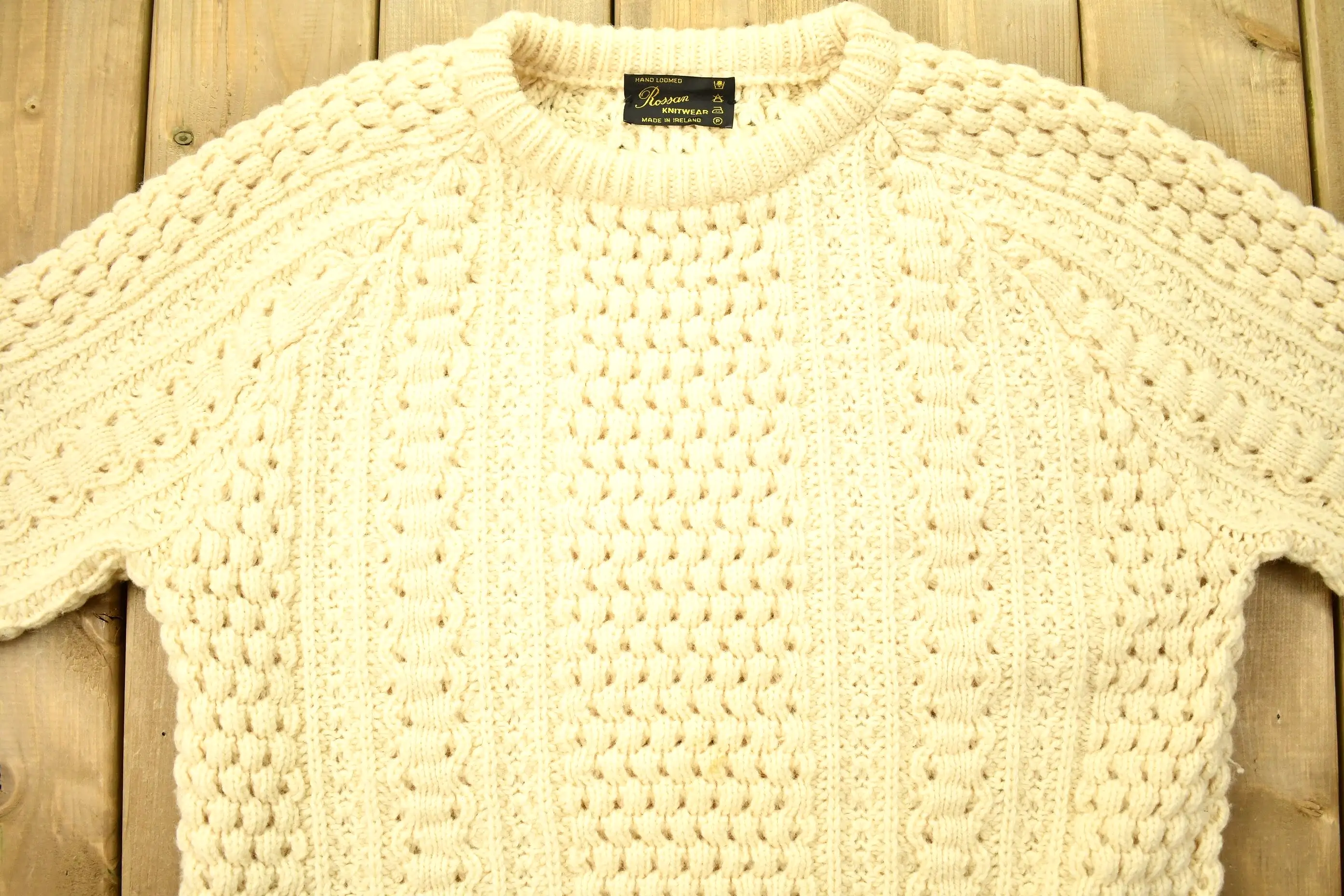 Vintage 1970s Rossan Knitwear 100% Wool 3D Cable Knit Sweater / Made In Ireland / True Vintage / Winter Sweater / Hand Loomed