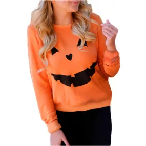 Women Hoodie Sweatshirt Harajuku Halloween Pumpkin Print Long Sleeve Sweatshirt Pullover Tops Shirt Sweatshirt Feida